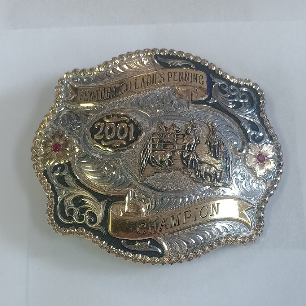 GIST Solid Bronze Ornate Western Belt Buckle with Vintage Gold & Silver Finish